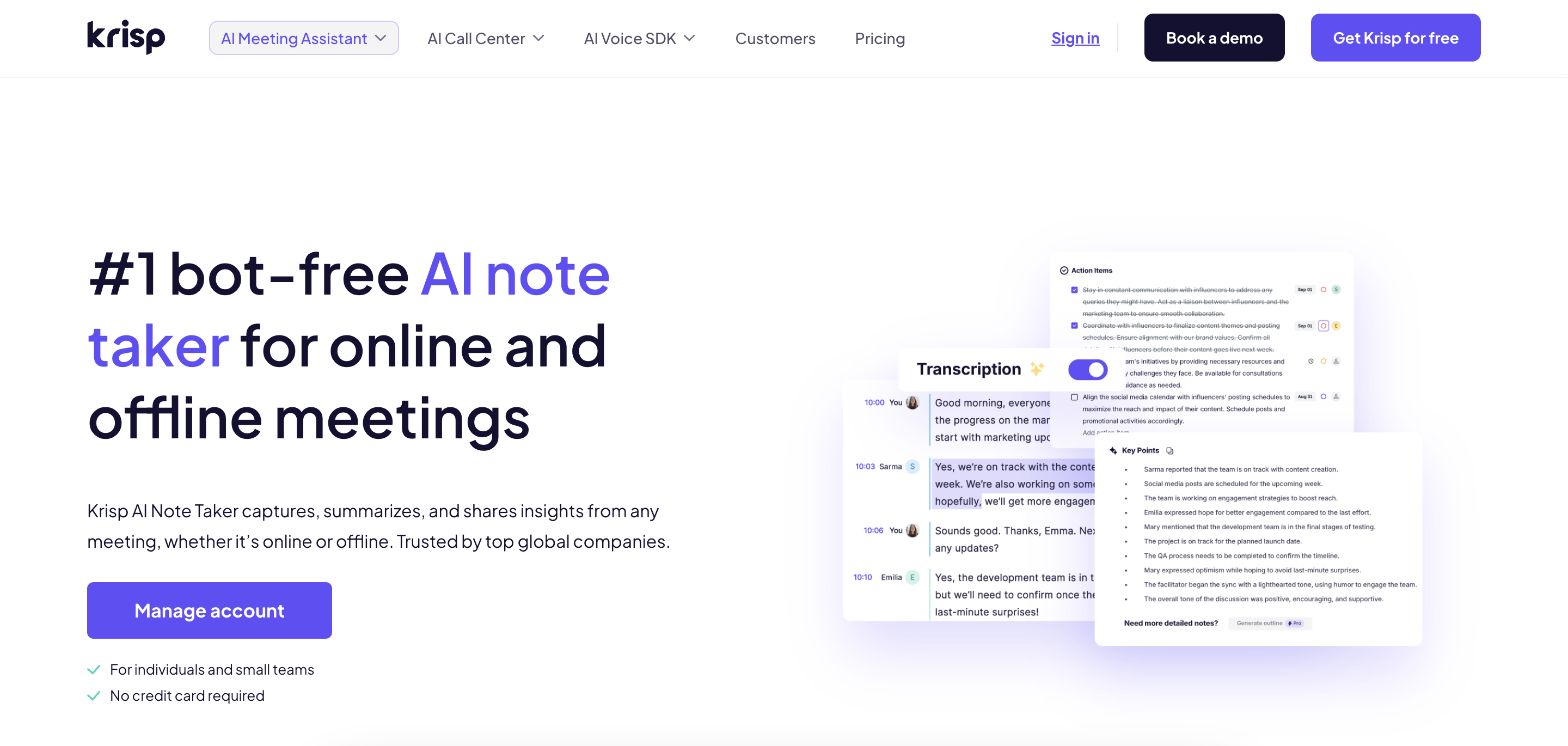 Krisp AI Best Bot-Free AI Note Taker for Meetings