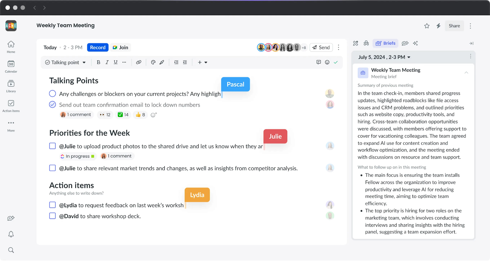 Fellow – Best AI Note Taker for Structured Meetings