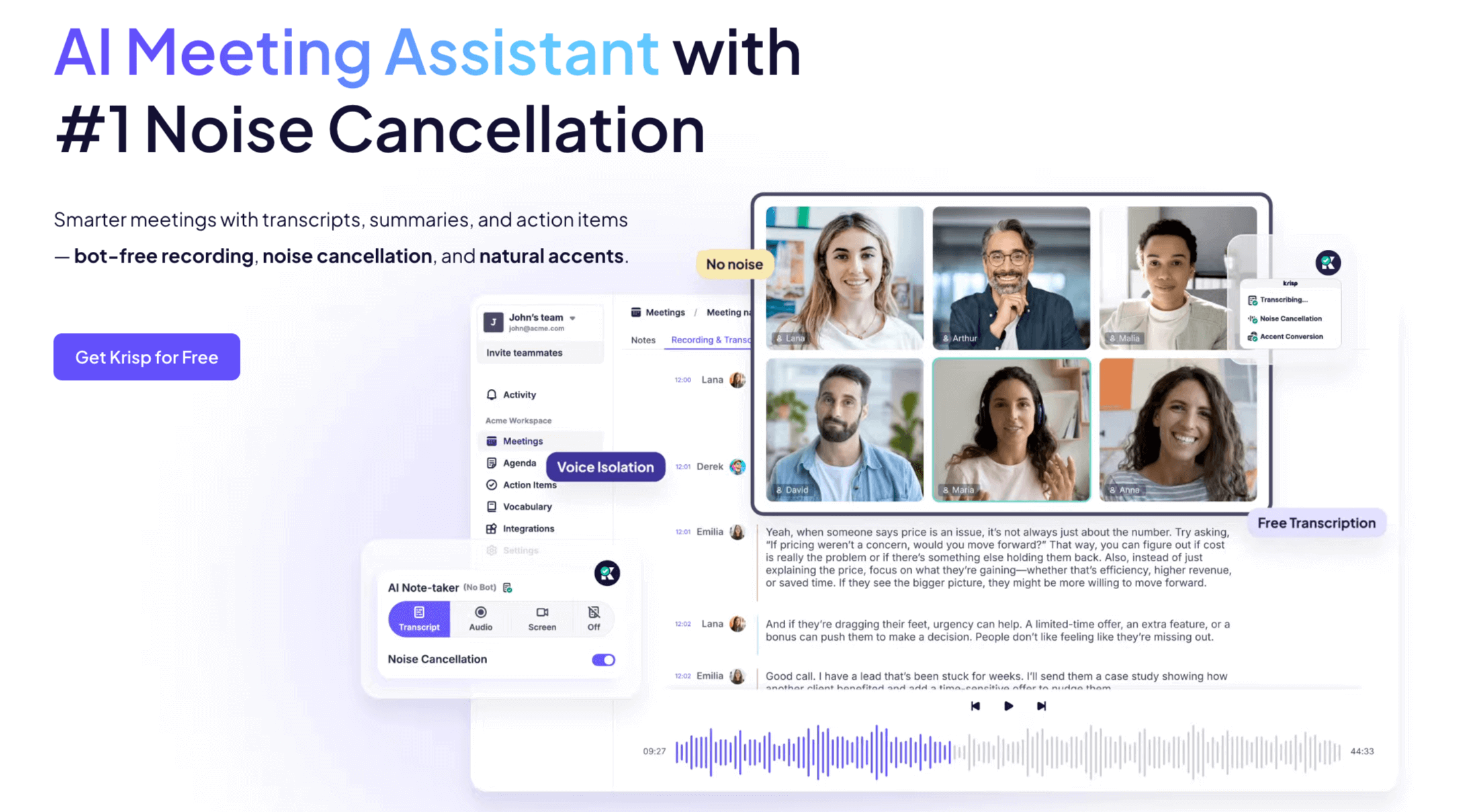 Krisp AI Meeting Assistant and Note Taker