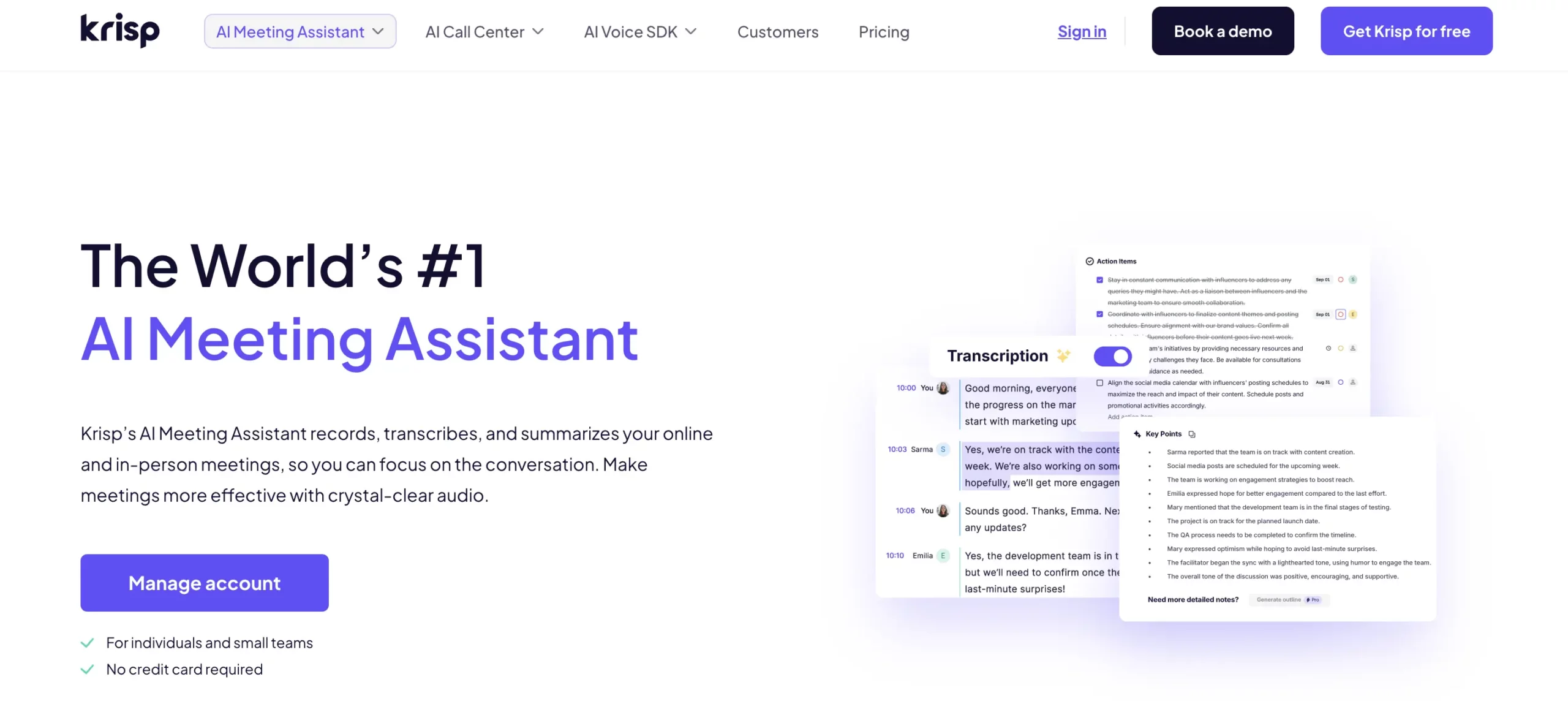 Krisp for the best AI Meeting Assistant