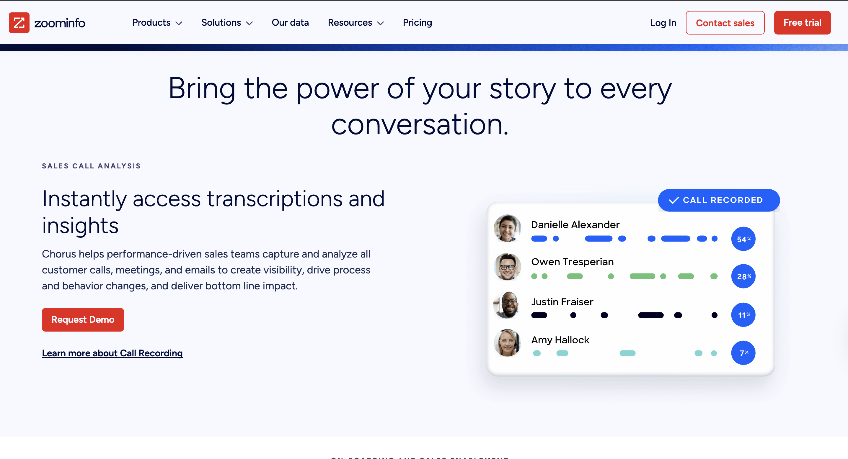 Chorus (Zoominfo) ai note taker for sales calls