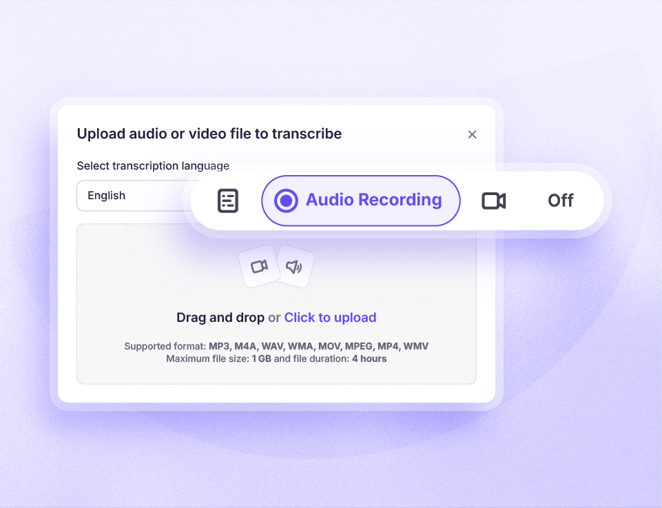 Audio upload or live Recording