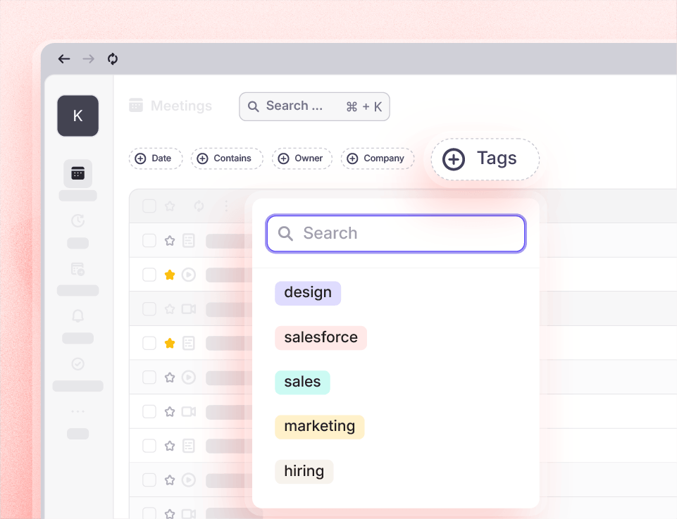In person meeting tags and filters